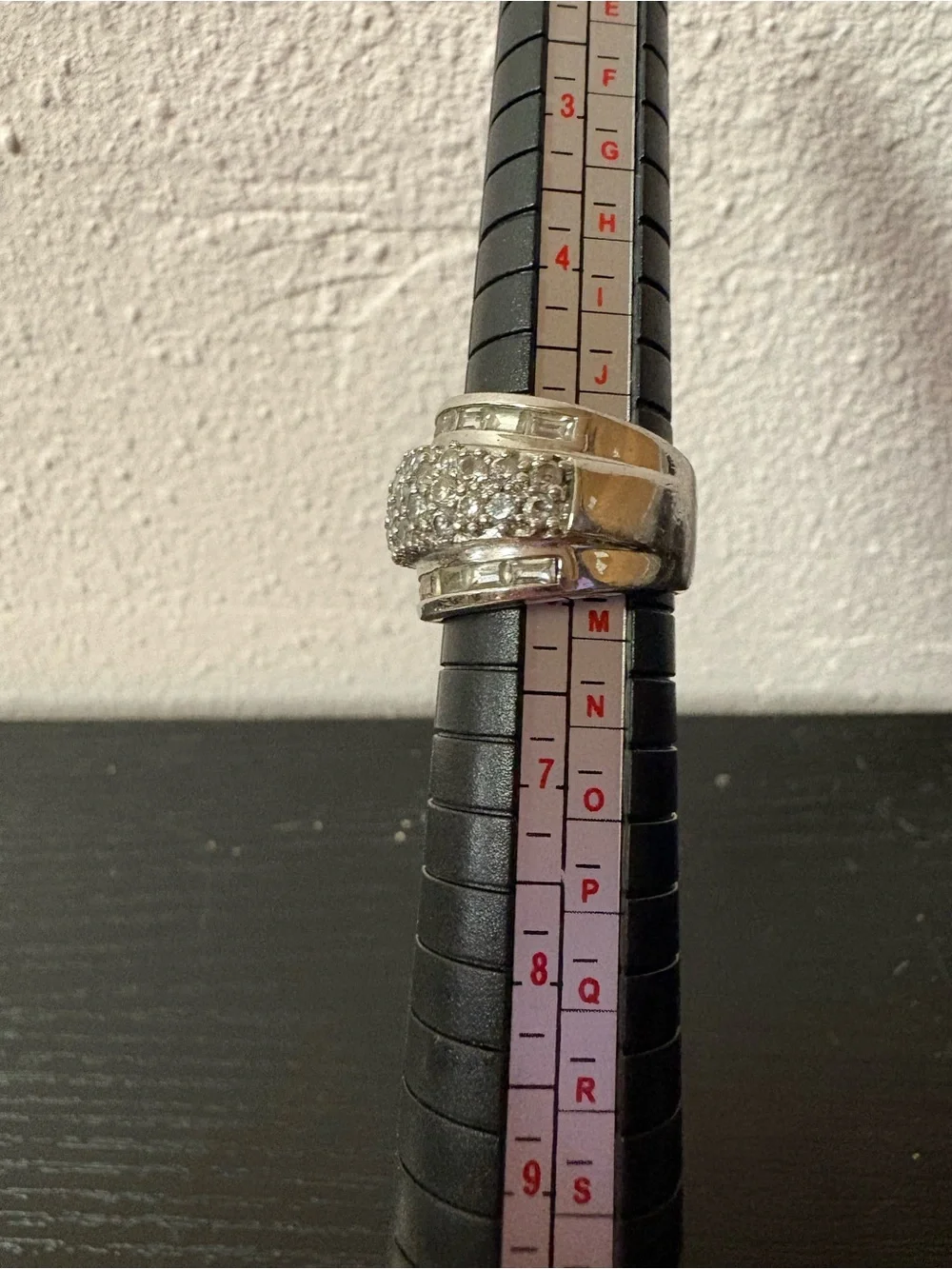 Silver Tone Pave Clear Stone Wide Band Statement Ring Maker’s Mark